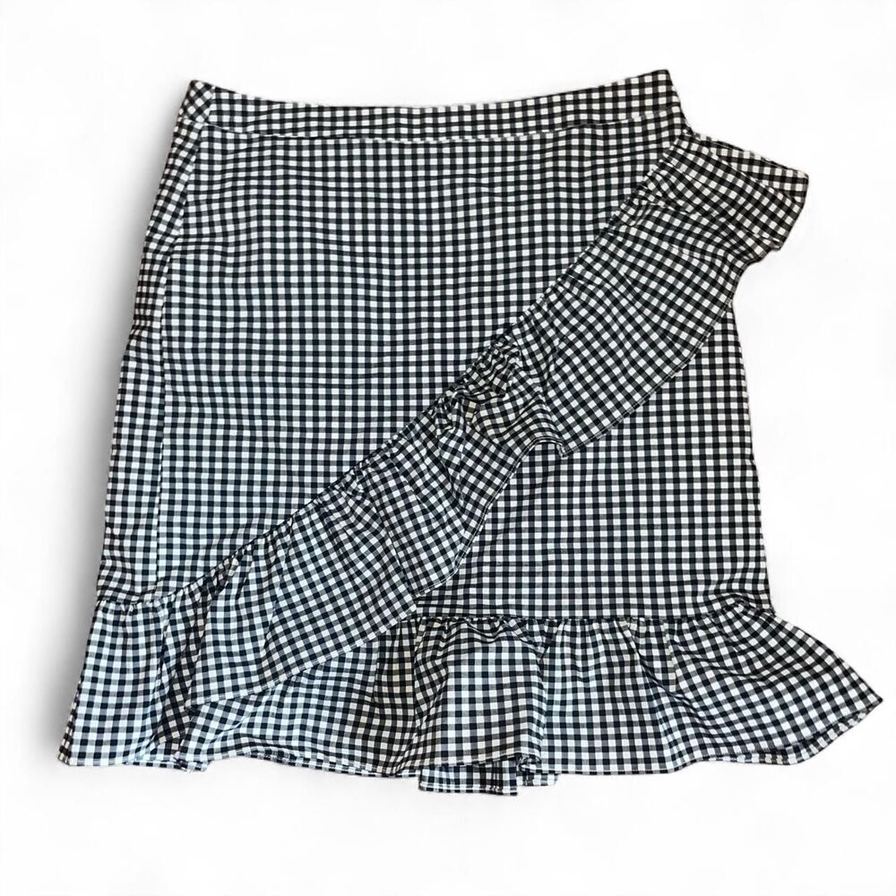 Nanette Lepore Women's Black and White Gingham Ruffle Skirt Sz 10